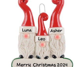 Personalized Gnome Family Christmas Ornament 2025 - Gnome Family of 2, 3, 4, 5 Ornament for Christmas Tree, Customizable Holiday Gnome Decor