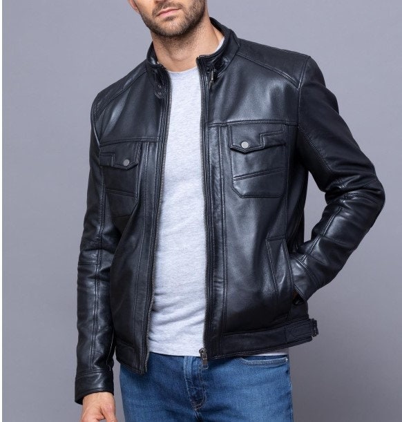 Men's Leather Jacket / Black Leather Jacket / Biker Black - Etsy