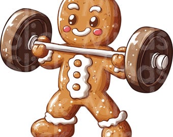 Gingerbread Man Lifting Weights: Christmas Fitness PNG (digital ...