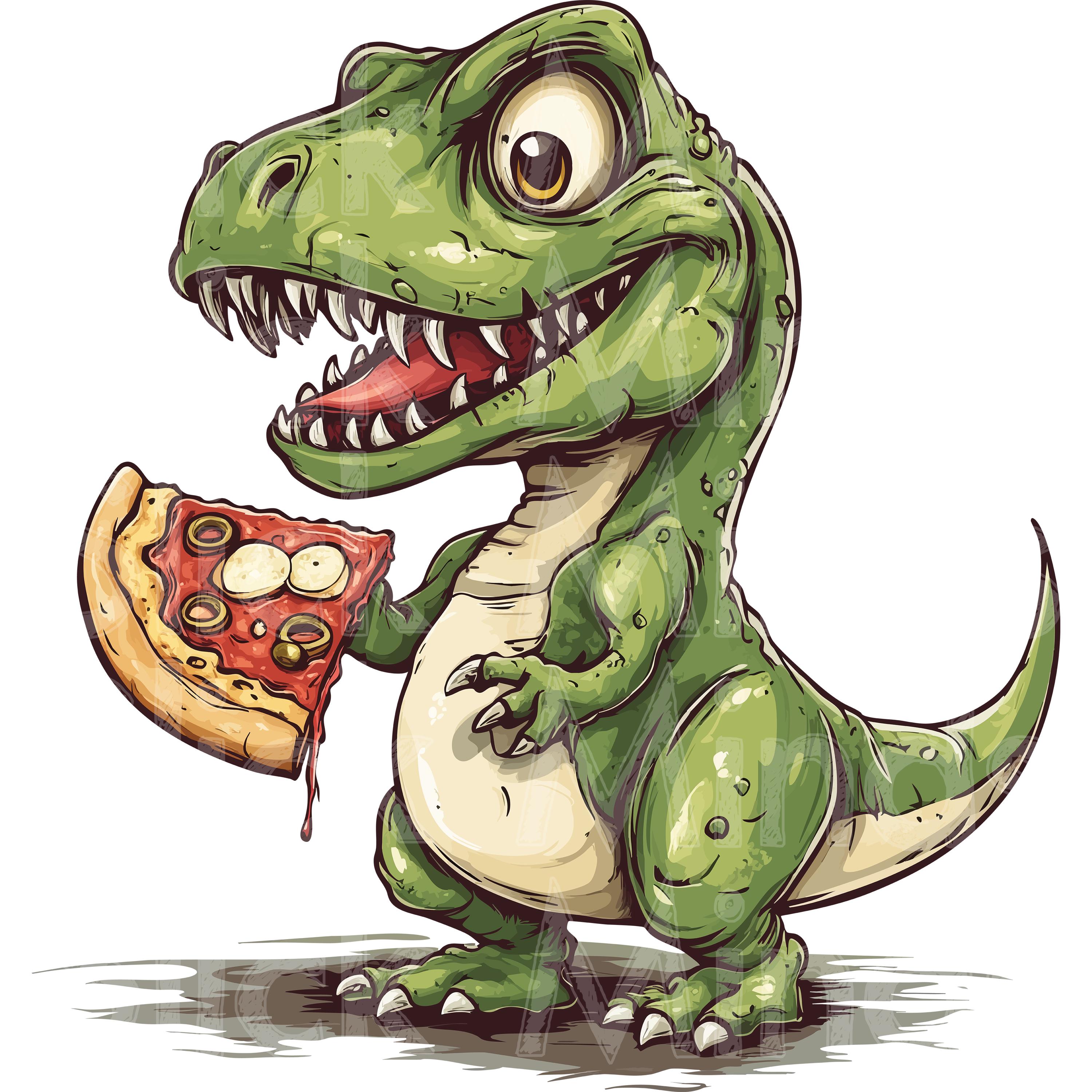 Dinosaur Holding Pizza - Funny Sublimation PNG, Quirky Pizza Lover Design for T-Shirts, Mugs, Kids' Gifts, Party Decor