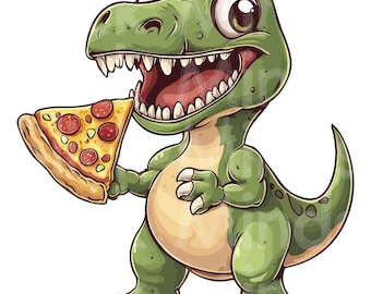 Dinosaur Holding Pizza - Funny Dino Sublimation PNG, Pizza Lover Design for T-Shirts, Mugs, Kids&#39; Gifts, Party Decor