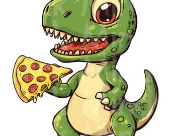 Dinosaur Holding Pizza - Funny Sublimation PNG, Dino Pizza Design for T-Shirts, Mugs, Kids&#39; Gifts, Party Decorations