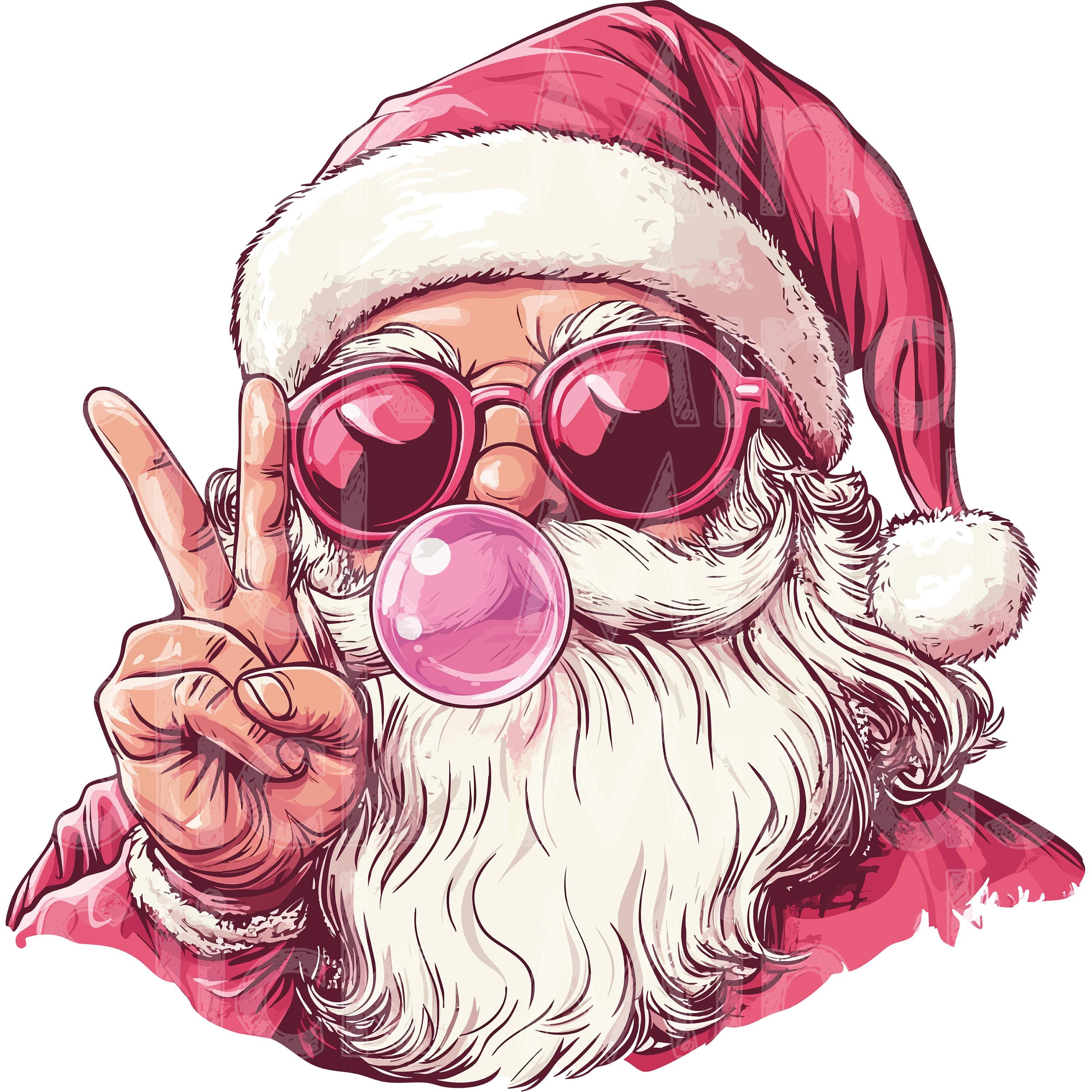 ファンキーなサンタのバブルガムPNG：ピースサインのクリスマス昇華