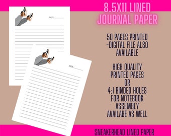 50 Printed Journal/ Diary/ Notepad Lined 8.5x11 paper-holes for assembly| Sneakerhead JOURNAL PAPER-PRINTABLE