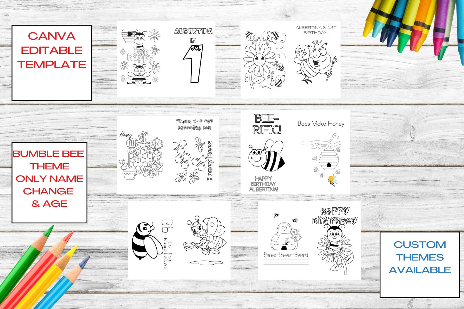 CUSTOM Bumblebee BIRTHDAY Coloring Book Digital Template| Custom Party ...