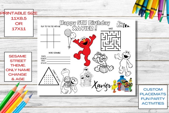 Printable ELMO SESAME Street Birthday Kids Activity Place - Etsy