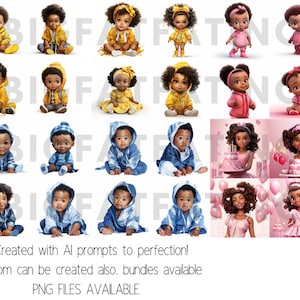 Animated clipart African American Babies/ Young kids PNG Bundle / JOURNALS/ Birthday designs-Instant Download