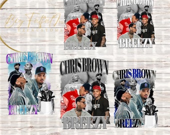 May include: Four digital designs featuring a collage of images of Chris Brown with the text "Chris Brown" and "Breezy".