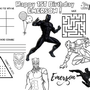 Printable Black PANTHER Birthday, Kids Activity Place Mat, Birthday ...