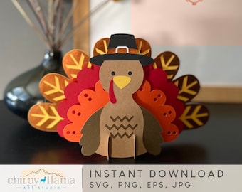 3D Cute Turkey Pop Up, Thanksgiving Turkey Centerpiece Decor Template, 3D Paper Turkey, Thanksgiving Kids Table Decor, SVG, PNG, EPS, Jpg