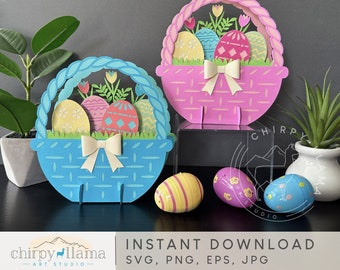 3D Easter Basket Pop Up Centerpiece, Happy Easter, Easter Eggs, Flowers, Table decor, Easter Decor, Paper template,SVG, PNG, EPS, Jpg