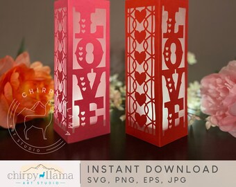 3D Valentine Licht Laterne, Tischdekoration Dekor Vorlage, Liebe, Herzen, Valentinstag Dekor, Papier Vorlage, SVG, PNG, EPS, Jpg