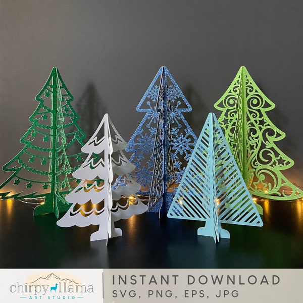 3D Christmas Tree Bundle, Christmas Tree Centerpiece Decor Template, 3D Holiday Tree Decor, Christmas tree decoration SVG, PNG, EPS, Jpg