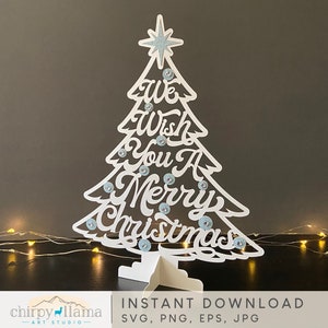 3D Merry Christmas Tree, Christmas Tree Centerpiece Decor Template, We Wish You A Merry Christmas 3D Tree Decor, SVG, PNG, EPS, Jpg