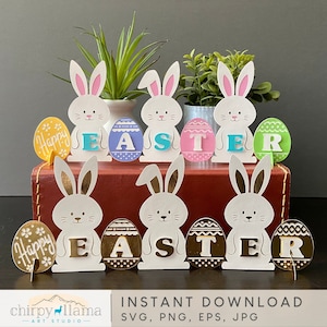 3D Easter Bunny With Eggs Centerpiece, Happy Easter, Easter Eggs, cute bunny, Table decor, Easter Decor, Paper template,SVG, PNG, EPS, Jpg