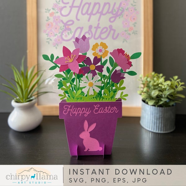 3D Easter Flower Pot Centerpiece, Happy Easter, Easter Flowers, cute bunny, Table decor, Easter Decor, Paper template,SVG, PNG, EPS, Jpg
