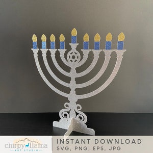 3D Hanukkah Menorah, modello di decorazione centrotavola di Hanukkah, 3D Hanukkah Menorah con pezzi di fiamma rimovibili, decorazioni da tavola, SVG, PNG, EPS, Jpg