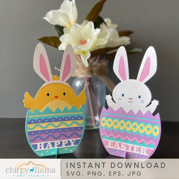3D Easter Chick and Bunny Centerpiece, Happy Easter, Easter Eggs, Personalized Easter Egg, Easter Decor, Paper template,SVG, PNG, EPS, Jpg