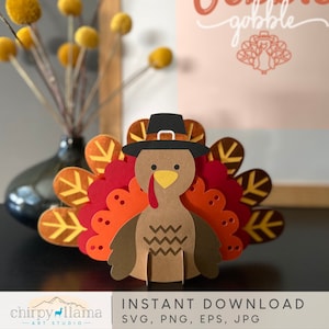 3D Cute Turkey Pop Up, Thanksgiving Turkey Centerpiece Decor Template, 3D Paper Turkey, Thanksgiving Kids Table Decor, SVG, PNG, EPS, Jpg