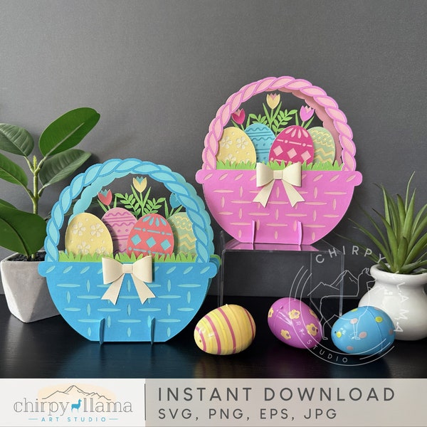 3D Easter Basket Pop Up Centerpiece, Happy Easter, Easter Eggs, Flowers, Table decor, Easter Decor, Paper template,SVG, PNG, EPS, Jpg