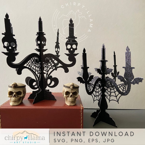3D Halloween Candelabra, Skull Candelabra decoration, Bat Candelabra decoration, Spooky Halloween Candelabra Centerpiece,SVG, PNG, EPS, Jpg
