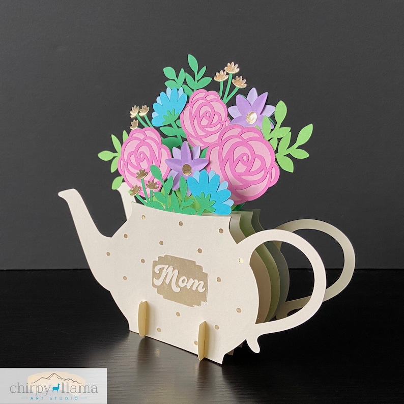 3D Tea Pot With Flowers Mother's Day Pop Up, Centerpiece, Tea Party, Monogram Tea Pot, Mother's Day Decor, Paper template,SVG, PNG, EPS, Jpg image 4