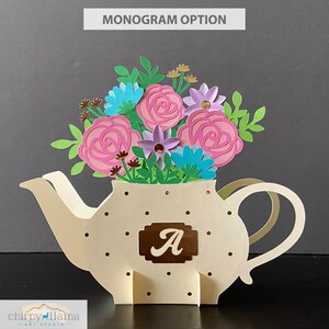 3D Tea Pot With Flowers Mother's Day Pop Up, Centerpiece, Tea Party, Monogram Tea Pot, Mother's Day Decor, Paper template,SVG, PNG, EPS, Jpg image 3