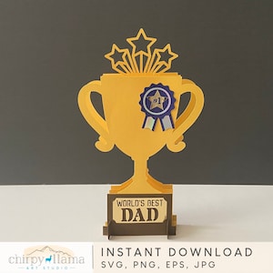 3D Trophäe Pop Up, Weltbester Papa, Mama, Oma, Opa, Tante, Onkel, Trophäe Herzstück, Erster Platz, Papiervorlage, SVG, PNG, EPS, Jpg
