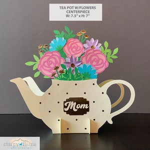 3D Tea Pot With Flowers Mother's Day Pop Up, Centerpiece, Tea Party, Monogram Tea Pot, Mother's Day Decor, Paper template,SVG, PNG, EPS, Jpg image 2