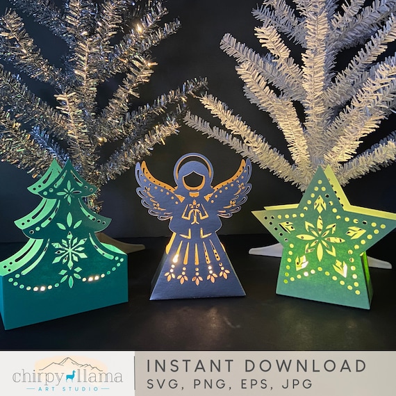 3D Christmas Holiday Luminary Bundle , Christmas Luminary Lantern, Angel-Star-Tree Light Lantern, 3D Christmas decoration SVG, PNG, EPS, Jpg