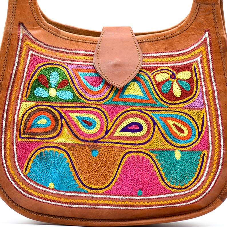 Boho Embroidered Leather Tote Bag for Women, Hippie Shoulder Bag With ...