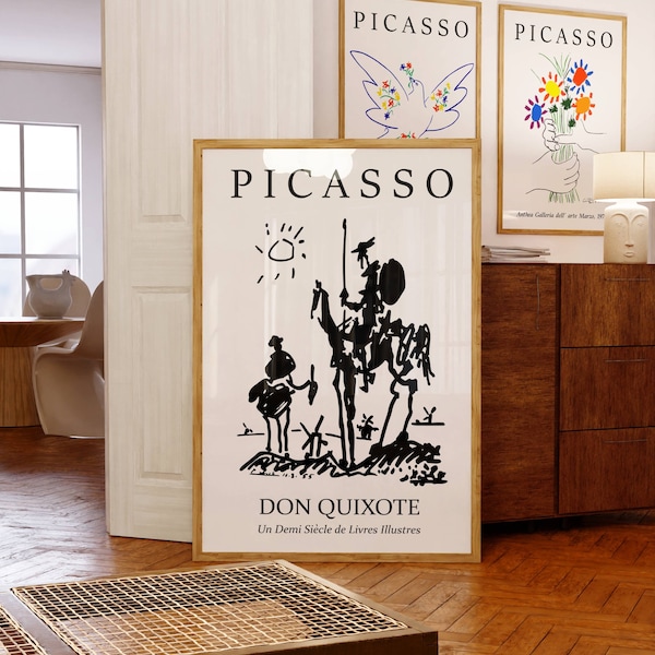 Picasso Don Quixote, Picasso Print, Picasso Poster, Picasso Exhibition Poster, Picasso Line Art, Minimalist Wall Art, Art Gallery, Neutral