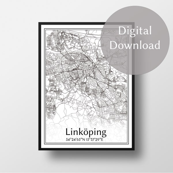 Linköping city map, Sweden Sverige, digital download, wall art, personalized gifts, print, art work