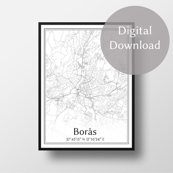 Borås city map, Sweden Sverige, digital download, wall art, personalized gifts, print, art work Borås