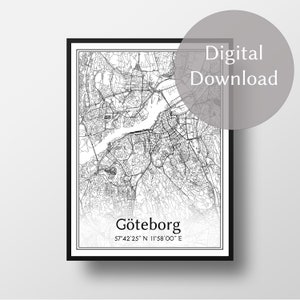 Göteborg Gothenburg city map, Sweden Sverige, digital download, wall art, personalized gifts, print, art work