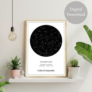 Mapa estelar, regalo de San Valentín, impresión de mapas personalizados, mapa de nuestra primera cita, aniversario de bodas, cumpleaños, cielo nocturno, mapa de constelaciones