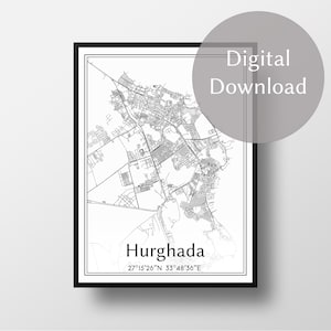 Hurghada الغردقة stadsplattegrond, Egypte, مصر, digitale download, kunst aan de muur, gepersonaliseerde geschenken, print, kunstwerk