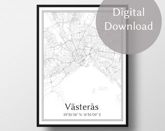 Västerås City Map Print, Sweden Road Map Art (Digital Download)