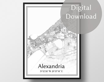 Alexandria الإسكندرية city map, Egypt, مصر, digital download, wall art, personalized gifts, print, art work