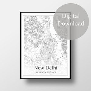 New Delhi city map, India, digital download, wall art, personalized gifts, print, art work Nw Delhi