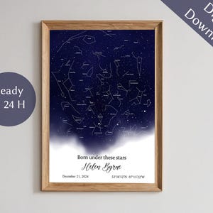 Mapa estelar personalizado, regalo de San Valentín, mapa de nuestra primera cita, aniversario de bodas, cumpleaños, cielo nocturno, mapa de constelaciones, descarga digital
