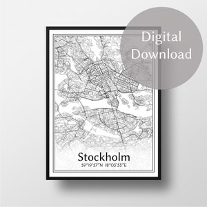 Stockholm city map, Sweden Sverige, digital download, wall art, personalized gifts, print, art work Stockholm