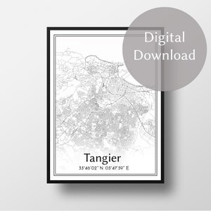 Plan de la ville de Tanger , Maroc, المغرب, téléchargement numérique, art mural, cadeaux personnalisés, impression, oeuvre d'art