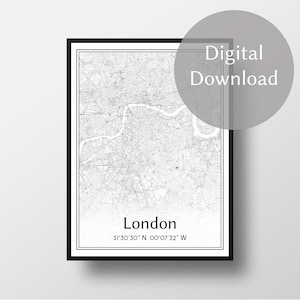 London England Stadt Karte, Vereinigtes Königreich, Großbritannien, Minimalistischer schwarz weiß Wand Kunst Druck, Digitaler Download