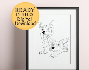 Custom Dog Line Art Portrait, Personalized Hand Drawn Pet Sketch, Minimalist Pet Outline From Photo, Personalized Wall Art Illustration