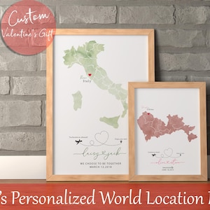 Cadeau carte de fiançailles personnalisée, affiche de carte numérique des mariés, cadeau de fiançailles pour couple, impression de carte de lieu pour proposition, cadeau de carte de pays de mariage