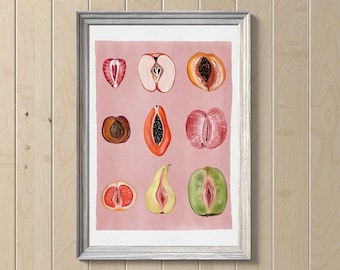 Impression d'art de tranches de fruits féminins : affiche vintage Body Positivity (téléchargement numérique)