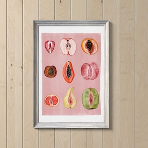 Sliced Feminine Fruit, Signed Art Print, “Fruity Sliced” Vintage Poster, 9 different fruits Print, Empowerment Print, Digital Download.