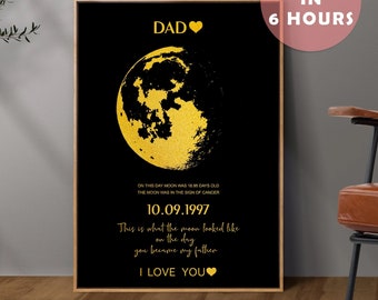 Personalized Moon Phase by Date Gift, Gold Foil Print, This is what the Moon Looked Like on the Day You Became My Father