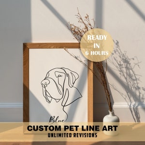 Portrait de chien personnalisé, dessin au trait, art animalier, portrait de chien au trait, croquis de chien, cadeau dessin au trait, contour de chien, portrait d'animal de compagnie imprimable, contour d'animal de compagnie